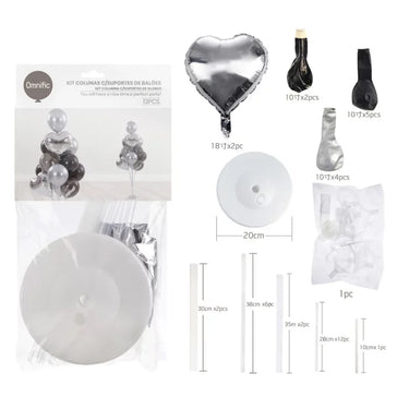 Kit de Coluna de Balões Dupla Preto e Prateado - 18pç